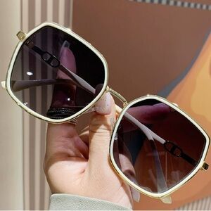 Women’s Gold Frame Square Sunglasses with Dark Gradient Lenses